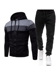 Men's color block long sleeve hooded sweatshirt sets - 808Lush