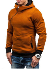 Men's diagonal zipper solid color long-sleeved hoodie - 808Lush