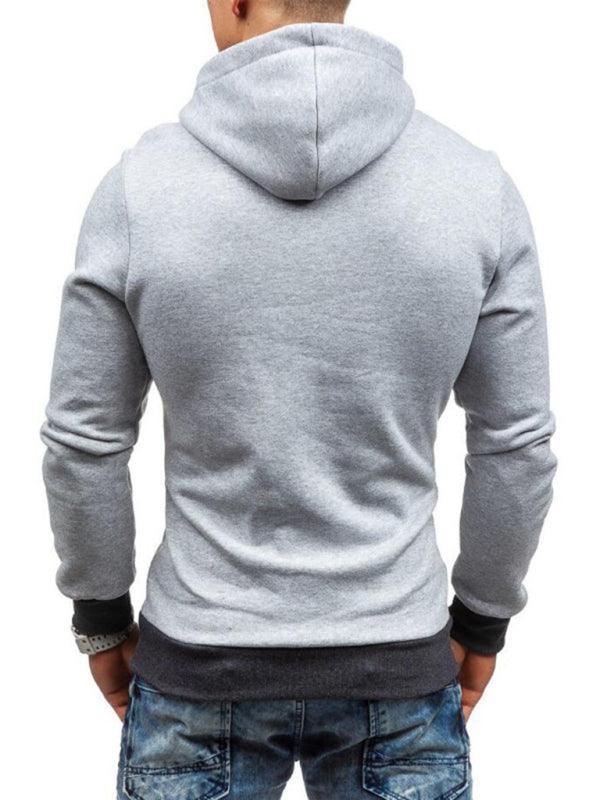 Men's diagonal zipper solid color long-sleeved hoodie - 808Lush