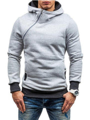 Men's diagonal zipper solid color long-sleeved hoodie - 808Lush