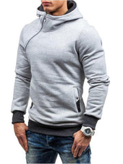 Men's diagonal zipper solid color long-sleeved hoodie - 808Lush