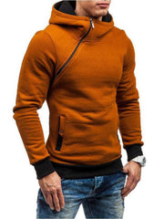 Men's diagonal zipper solid color long-sleeved hoodie - 808Lush