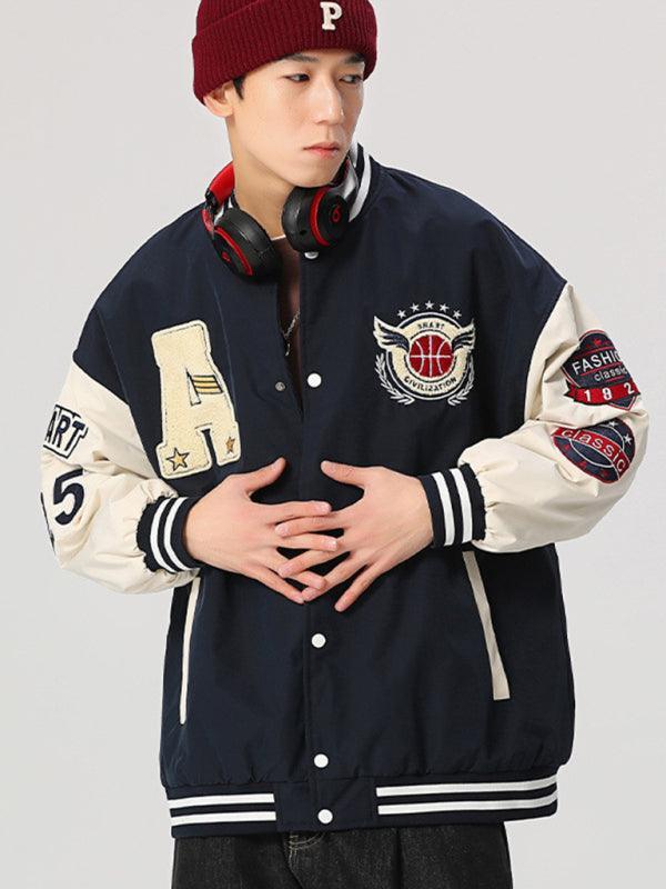 Men's embroidered appliqué bomber button jacket - 808Lush