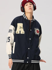 Men's embroidered appliqué bomber button jacket - 808Lush