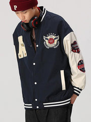 Men's embroidered appliqué bomber button jacket - 808Lush