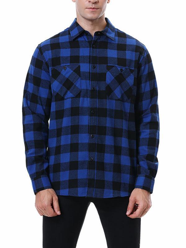 Men's facecloth plaid long-sleeved lapel shirt - 808Lush