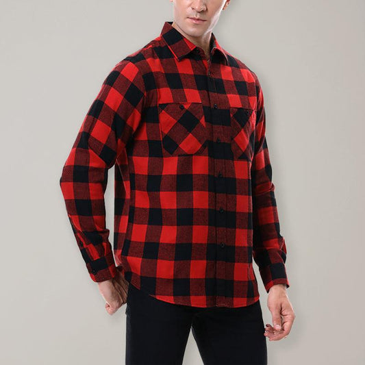 Men's facecloth plaid long-sleeved lapel shirt - 808Lush