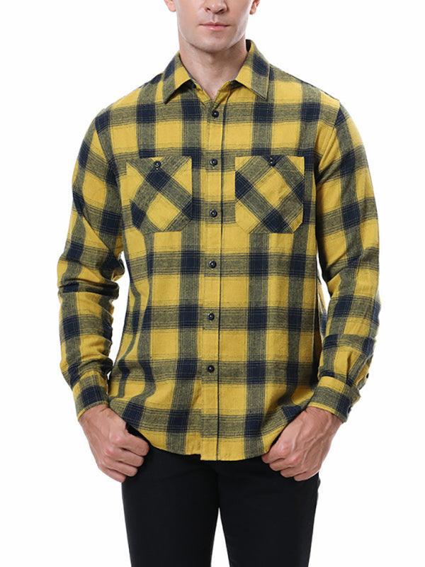 Men's facecloth plaid long-sleeved lapel shirt - 808Lush