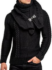 Men's fashionable scarf pullover solid color twist knitted sweater top - 808Lush