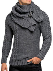 Men's fashionable scarf pullover solid color twist knitted sweater top - 808Lush