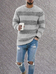 Men's fitted striped round neck long sleeve knitted sweater - 808Lush