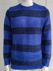 Men's fitted striped round neck long sleeve knitted sweater - 808Lush