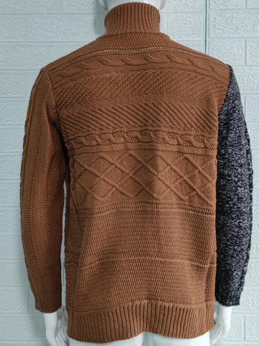 Men's high -necked color skin buckle long -sleeved knit sweater cardigan - 808Lush