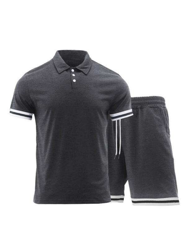 Men's lapel short -sleeved shorts two -piece sports casual set - 808Lush