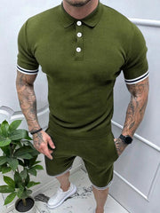 Men's lapel short -sleeved shorts two -piece sports casual set - 808Lush