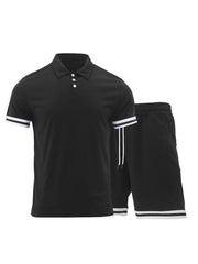 Men's lapel short -sleeved shorts two -piece sports casual set - 808Lush