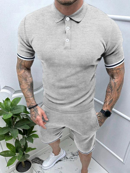 Men's lapel short -sleeved shorts two -piece sports casual set - 808Lush