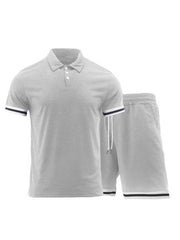 Men's lapel short -sleeved shorts two -piece sports casual set - 808Lush