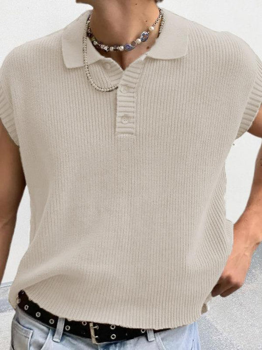 Men's lapel solid color Polo collar knitted top - 808Lush
