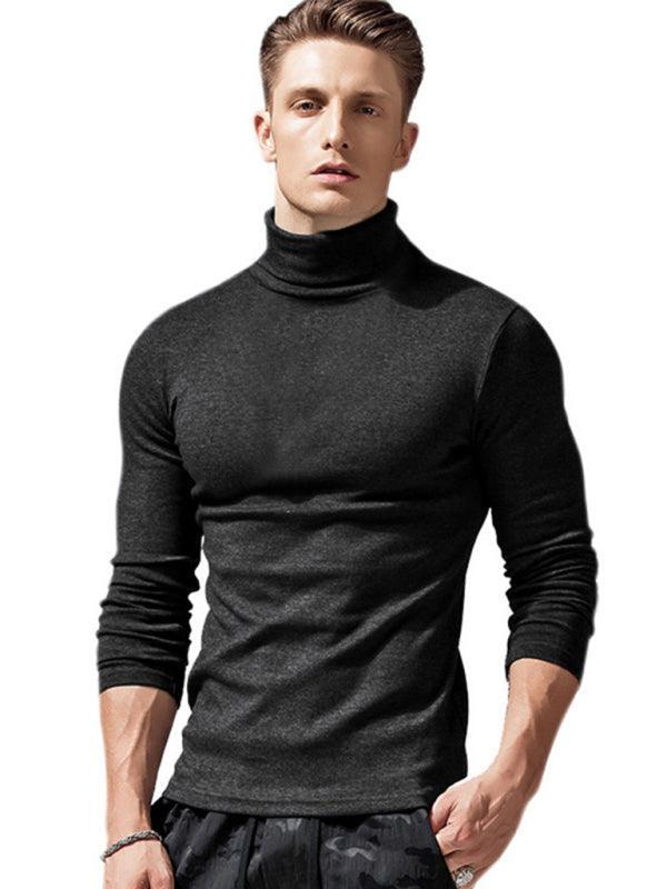 Men's long-sleeved solid color turtleneck bottoming T-shirt top - 808Lush