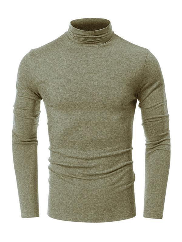 Men's long-sleeved solid color turtleneck bottoming T-shirt top - 808Lush