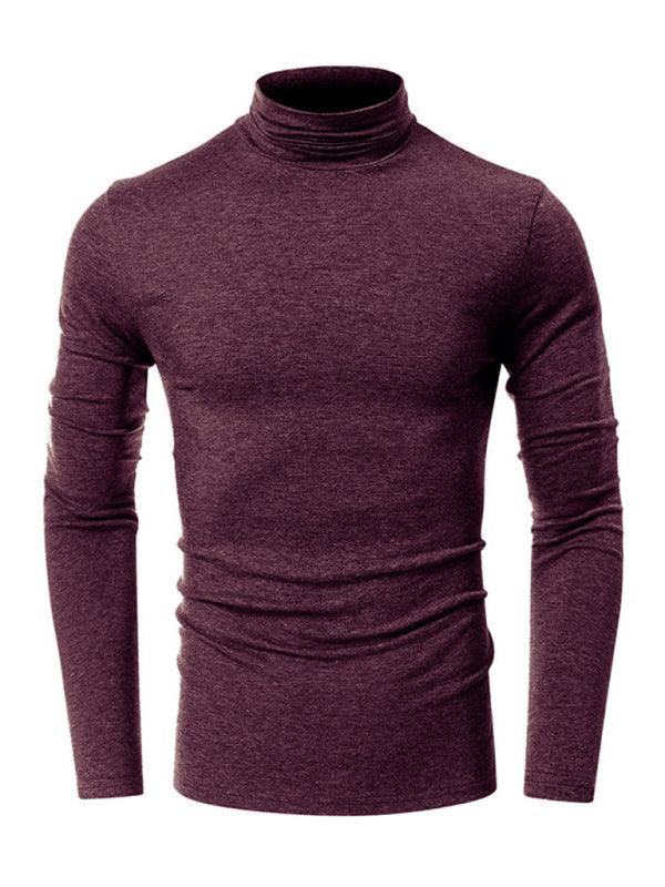 Men's long-sleeved solid color turtleneck bottoming T-shirt top - 808Lush