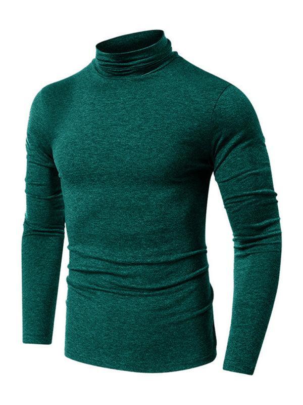 Men's long-sleeved solid color turtleneck bottoming T-shirt top - 808Lush