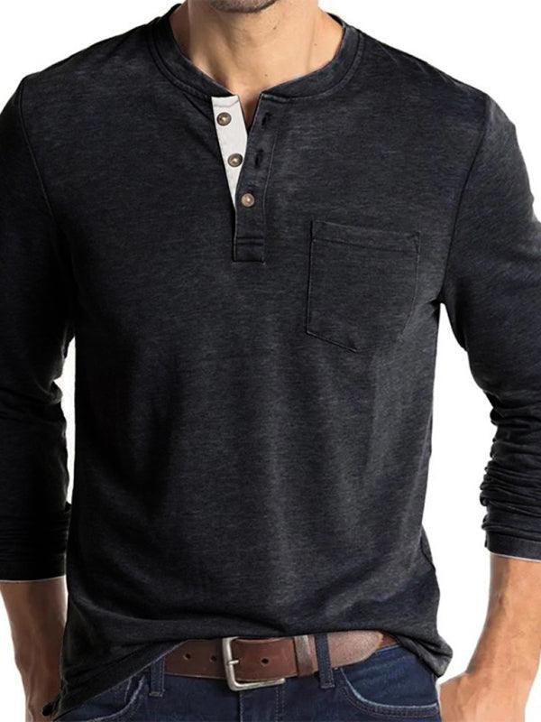 Men's long-sleeved t-shirt foreign trade t-shirt solid color bottoming shirt - 808Lush