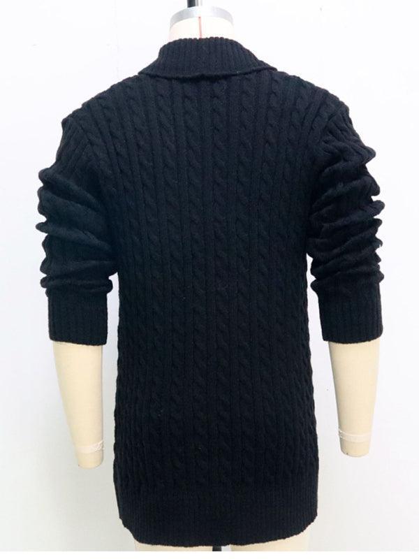 Men's mid-length knitted sweater Thick-knit twisted cardigan woolen jacket - 808Lush