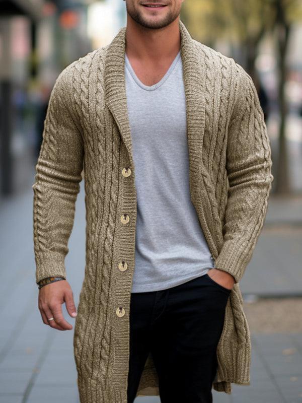 Men's mid-length knitted sweater Thick-knit twisted cardigan woolen jacket - 808Lush