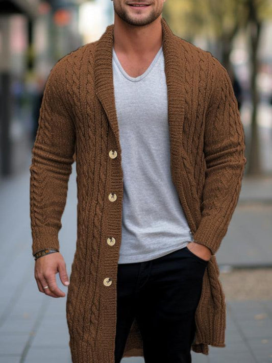 Men's mid-length knitted sweater Thick-knit twisted cardigan woolen jacket - 808Lush