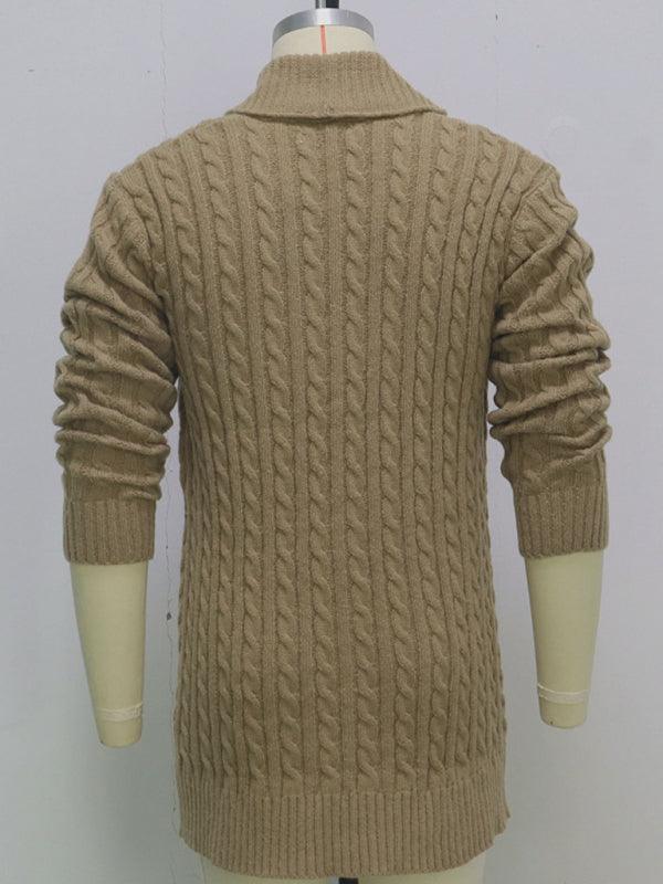 Men's mid-length knitted sweater Thick-knit twisted cardigan woolen jacket - 808Lush