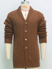 Men's mid-length knitted sweater Thick-knit twisted cardigan woolen jacket - 808Lush