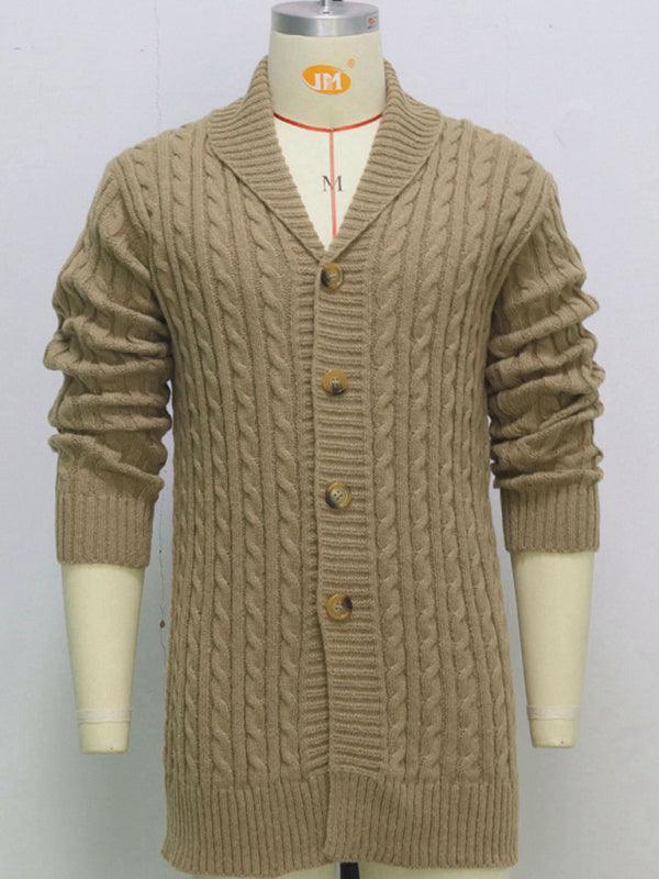 Men's mid-length knitted sweater Thick-knit twisted cardigan woolen jacket - 808Lush