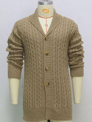 Men's mid-length knitted sweater Thick-knit twisted cardigan woolen jacket - 808Lush