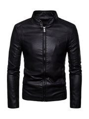 Men's motorcycle zipper stand collar leather jacket - 808Lush