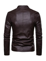 Men's motorcycle zipper stand collar leather jacket - 808Lush