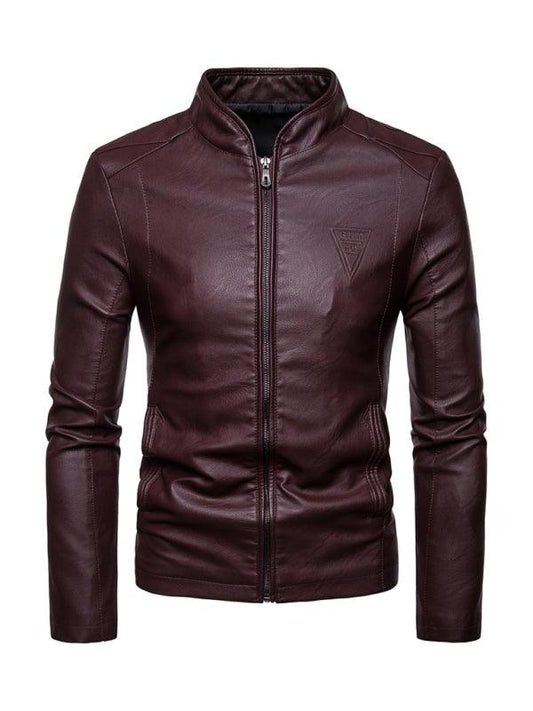 Men's motorcycle zipper stand collar leather jacket - 808Lush