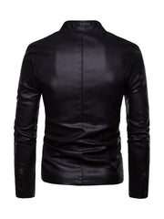 Men's motorcycle zipper stand collar leather jacket - 808Lush