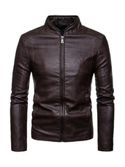 Men's motorcycle zipper stand collar leather jacket - 808Lush