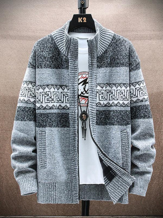 Men's fashion stand-up collar cardigan sweater zipper style sweater - 808Lush