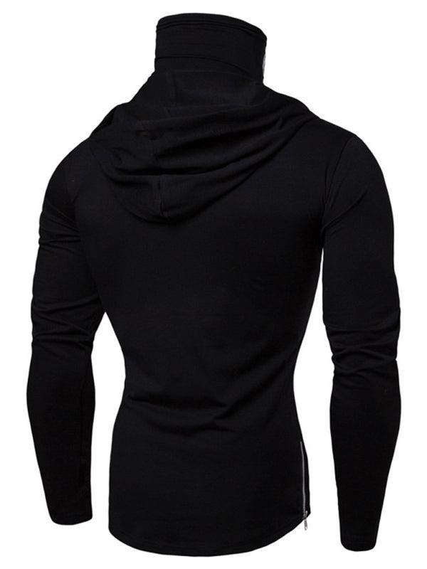 Men's fitness cycling elastic mask skull print hooded pullover long-sleeved T-shirt - 808Lush