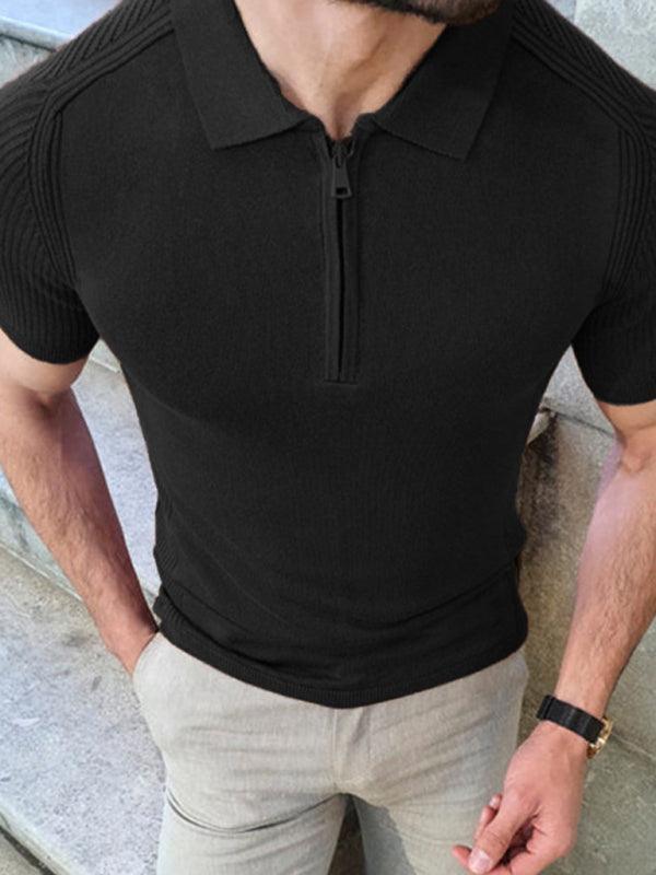 Men's knitted sweater slim fit polo collar short-sleeved top - 808Lush