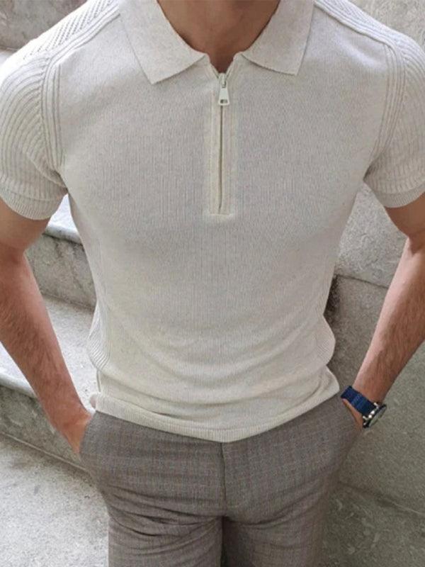 Men's knitted sweater slim fit polo collar short-sleeved top - 808Lush