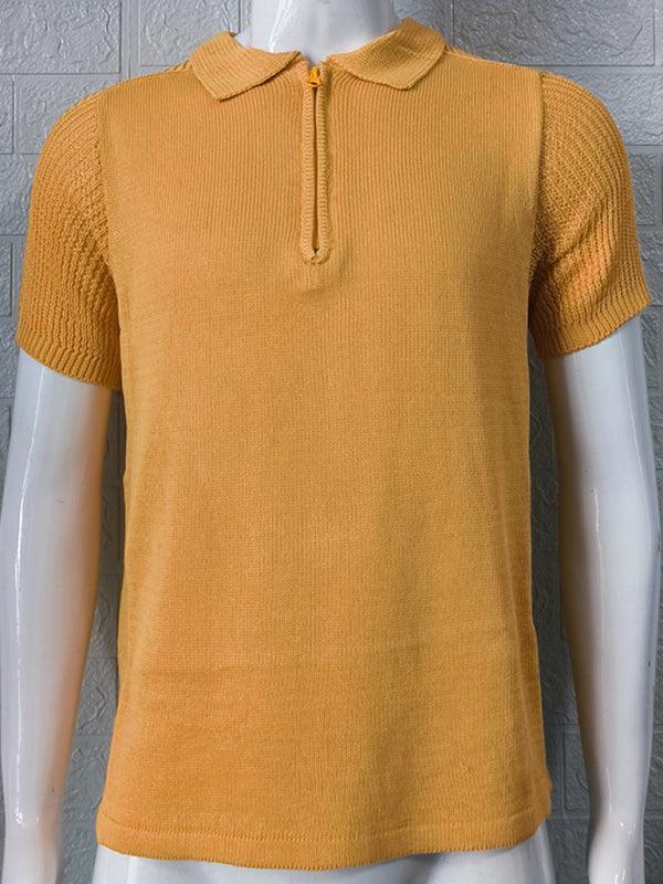 Men's knitted sweater slim fit polo collar short-sleeved top - 808Lush