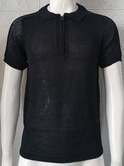 Men's knitted sweater slim fit polo collar short-sleeved top - 808Lush