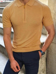 Men's knitted sweater slim fit polo collar short-sleeved top - 808Lush