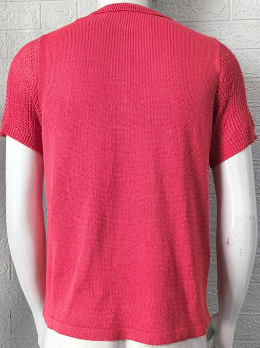 Men's knitted sweater slim fit polo collar short-sleeved top - 808Lush