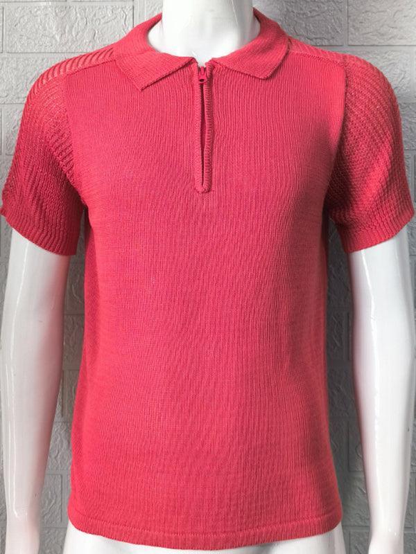 Men's knitted sweater slim fit polo collar short-sleeved top - 808Lush