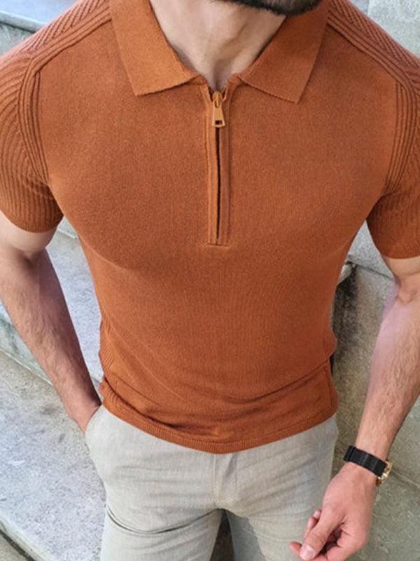 Men's knitted sweater slim fit polo collar short-sleeved top - 808Lush